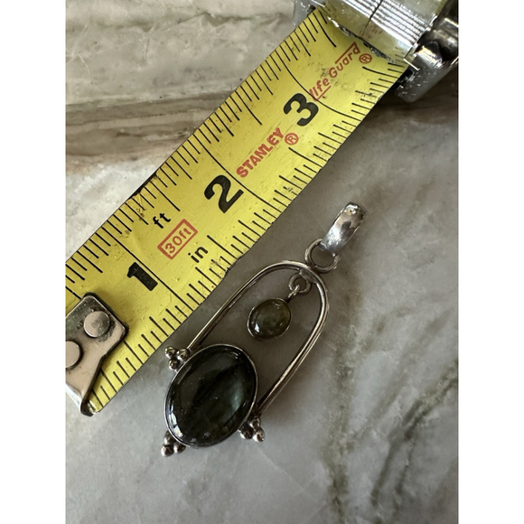 Lg Vtg Sterling Silver 925 2.5” Pendant Labradorite Iridescent Blue Gray Flash - Picture 9 of 10